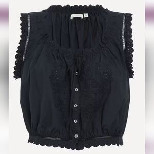 ​DÔEN XL Traveler Top Black Organic Cotton Ruffle Eyelet Blouse - Rare Size!